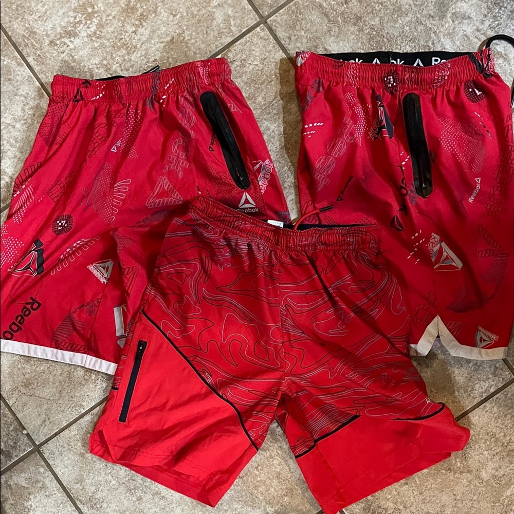 Reebok Men's Vibrant Red Athletic Shorts Trio